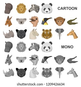 Wild animal cartoon icons in set collection for design. Mammal and bird vector symbol stock web illustration.