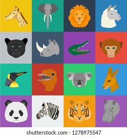 Wild animal cartoon icons in set collection for design. Mammal and bird vector symbol stock web illustration.