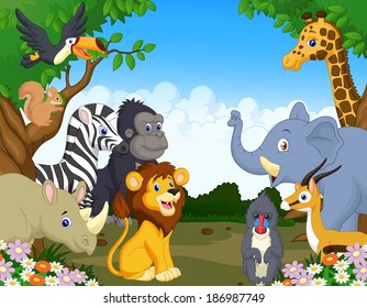 Wild Animal cartoon in the jungle