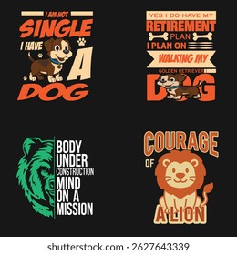Wild Animal Cartoon T-Shirt Design Pack: Lion, Dog, Bear,