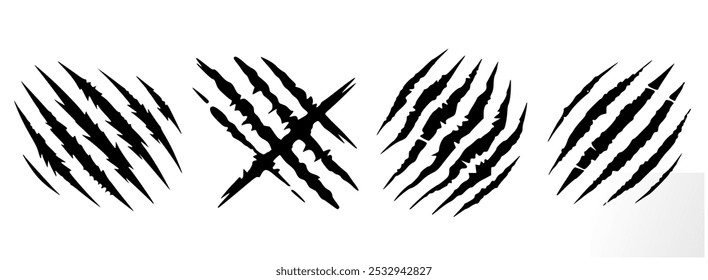 wild animal claw marks or scratch marks logotype icons isolated on white background reflecting wild animal attack, tiger, lion, bear attack and awareness. for danger or warning purpose	
