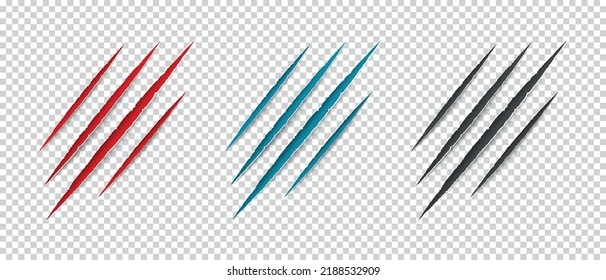 Wild Animal Claw Scratches - Vector Illustrations Set Isolated On Transparent Background