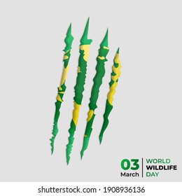Wild animal claws vector illustration visible green earth. good template for World wildlife day design.