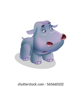Wild animal cute baby hippo in isometric style for zoo. Vector illustration on white backgrounds.