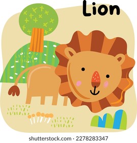wild animal in cute cartoon for children