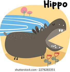wild animal in cute cartoon for children