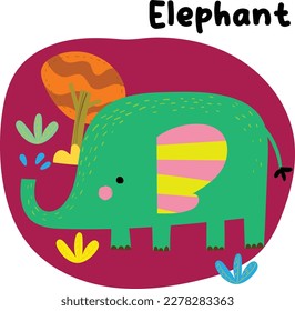 wild animal in cute cartoon for children
