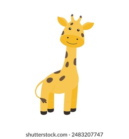 A wild animal. Cute giraffe isolated on a white background. Flat vector illustrations for children.