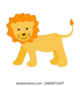 A wild animal. Cute lion isolated on a white background. Flat vector illustrations for children.
