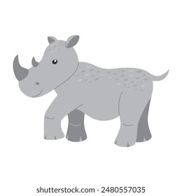 A wild animal. Cute rhino isolated on a white background. Flat vector illustrations for children.