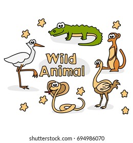 Wild animal doodle set
