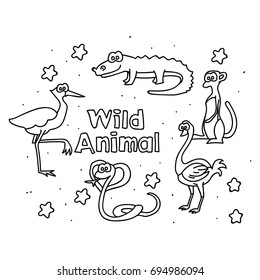 Wild animal doodle set