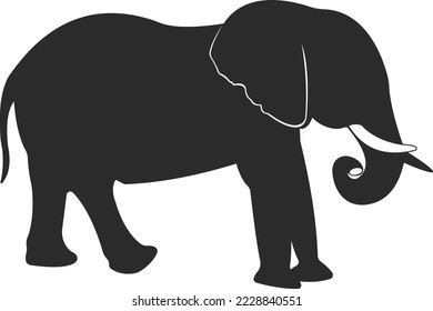 Wild animal elephant. Black and white image of an animal. Elephant with a trunk and big ears. Vector illustration.