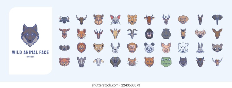 Wild Animal Faces vector icon collection