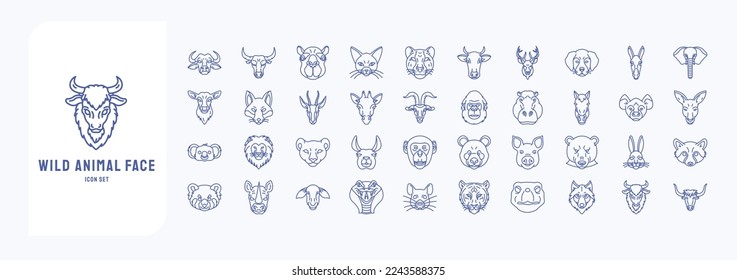 Wild Animal Faces vector icon collection