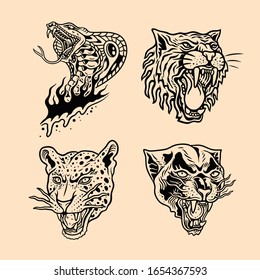 Wild animal flash illustration, vector illustration, tattoo flash, editable vector graphic