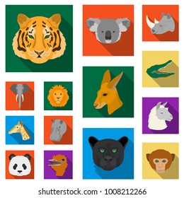 Wild animal flat icons in set collection for design. Mammal and bird vector symbol stock web illustration.