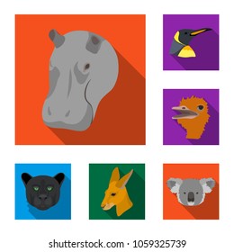 Wild animal flat icons in set collection for design. Mammal and bird vector symbol stock web illustration.