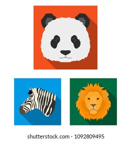 Wild animal flat icons in set collection for design. Mammal and bird vector symbol stock web illustration.