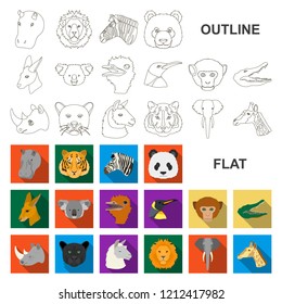 Wild animal flat icons in set collection for design. Mammal and bird vector symbol stock web illustration.