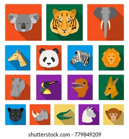 Wild animal flat icons in set collection for design. Mammal and bird vector symbol stock web illustration.