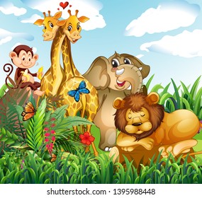 Wild animal in the forest illustration