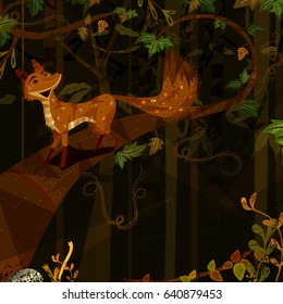 Wild animal Fox in jungle forest background in vector