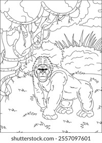 Wild Animal Gorilla  Coloring Pages Vector