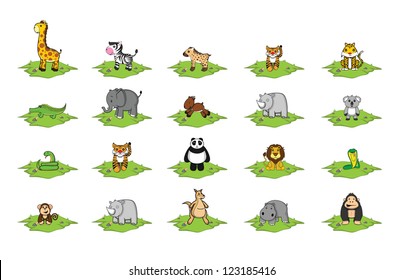 wild animal grass land set