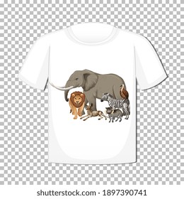Wild animal group design on t-shirt isolated on transparent background illustration