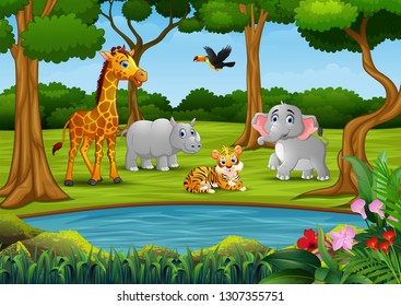 Wild animal group enjoying on the nature