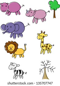 Wild animal hand drawn