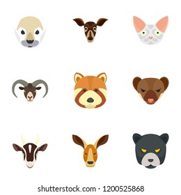 Wild animal icon set. Flat set of 9 wild animal vector icons for web design