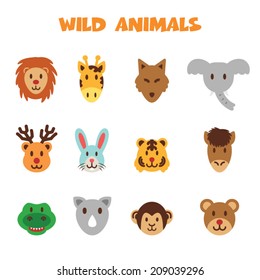 wild animal icons, colorful vector symbols