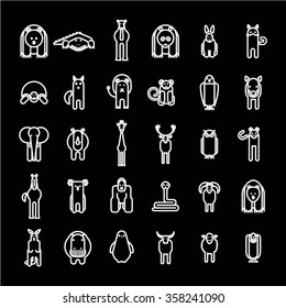 Wild animal icons set on black background / Animals Vector illustration / Simple Design Animals