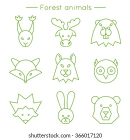Wild Animal icons, thin line style, flat design.
