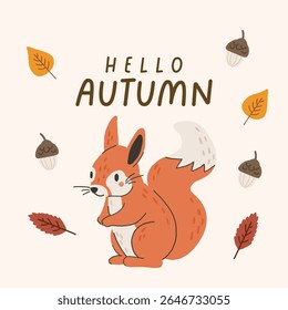 Wild animal isolated, autumn cute forest animal, kids vector, design for posters, stickers, banners