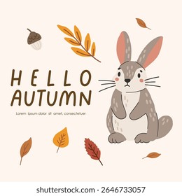 Wild animal isolated, autumn cute forest animal, kids vector, design for posters, stickers, banners