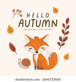 Wild animal isolated, autumn cute forest animal, kids vector, design for posters, stickers, banners