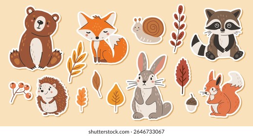 Wild animal isolated, autumn cute forest animal, kids vector, design for posters, stickers, banners
