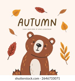 Wild animal isolated, autumn cute forest animal, kids vector, design for posters, stickers, banners