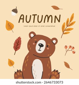 Wild animal isolated, autumn cute forest animal, kids vector, design for posters, stickers, banners
