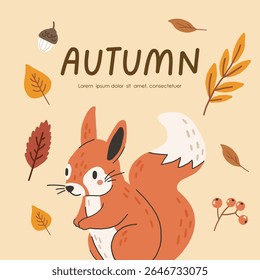 Wild animal isolated, autumn cute forest animal, kids vector, design for posters, stickers, banners