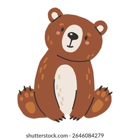 Wild animal isolated, bear, cute forest animal, kids vector, cartoon style illustration