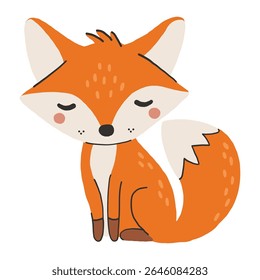Wild animal isolated, fox, cute forest animal, kids vector, cartoon style illustration