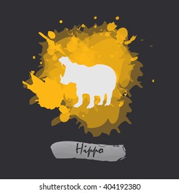 Wild animal isolated on a watercolor splash hippo