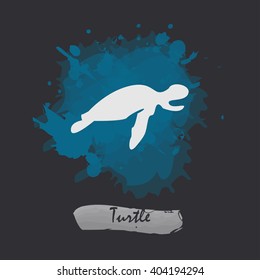 Wild animal isolated on a watercolor splash sea life turtle