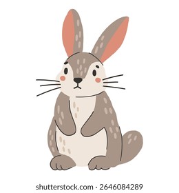 Wild animal isolated, rabbit, cute forest animal, kids vector, cartoon style illustration