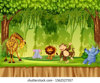 Wild animal in the jungle illustration