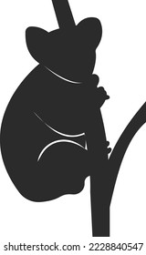 Wild animal koala sits on a tree branch. Black and white image of the beast. Vector illustration.